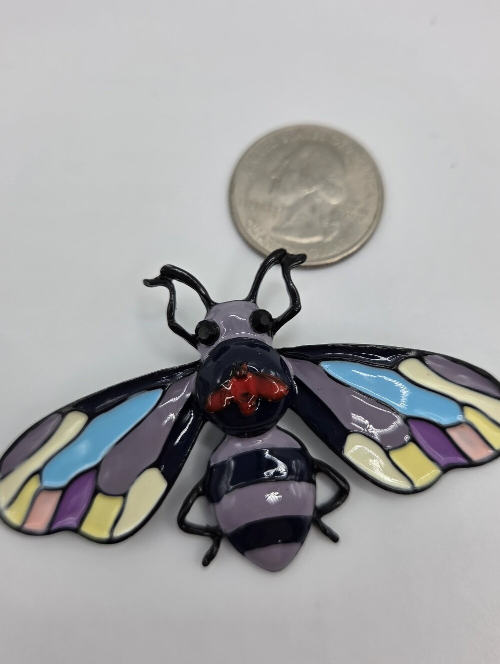 Multicolor Bug Brooch Black Enamel Purple Striped Abdomen New - Picture 2 of 5